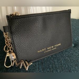 Marc New York KeyChain Wallet, Black Faux Material, Gold Hardware/Branding